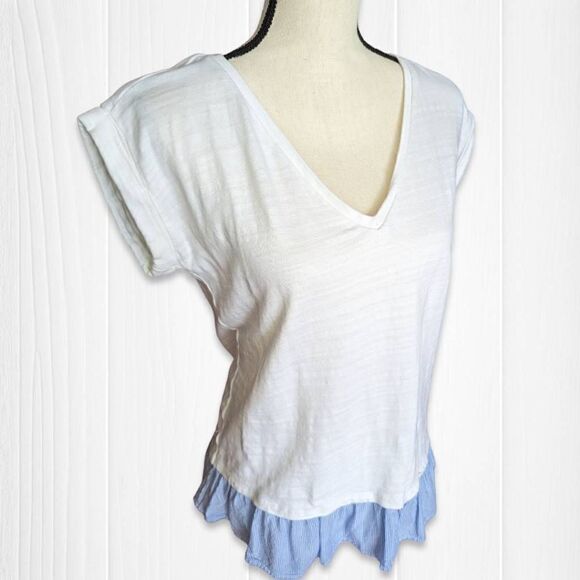 Loft Womens Top Layered Ruffled Hem Cap Sleeve White Medium Petite - Picture 2 of 8